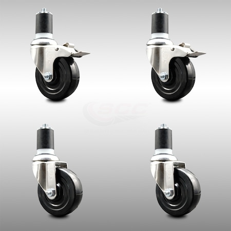 Service Caster 4 Inch 316SS Hard Rubber Swivel 1-7/8 Inch Expanding Stem Caster Lck Brake, 2PK SCC-SS316TTLEX20S414-HRS-2-S-2-178